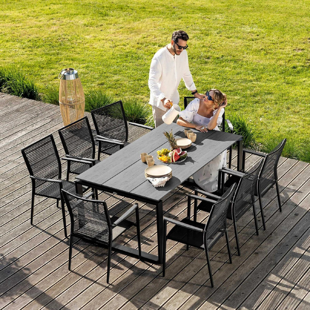 Duży Stół Ogrodowy z Blatem Polywood Aluminiowy 8 Osobowy 180cm Szary