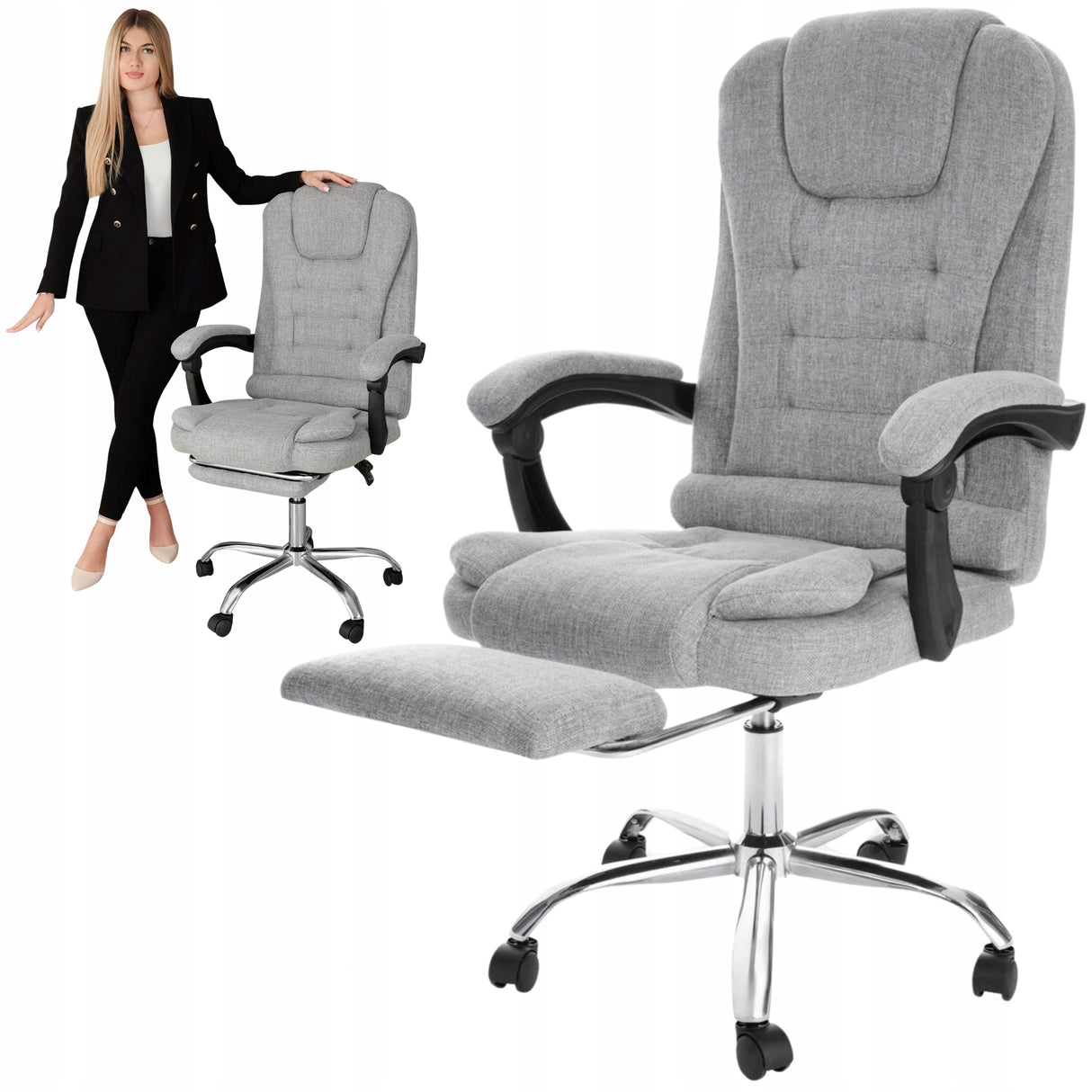 Fotel Obrotowy Biurowy Krzesło z Regulacjami Ergonomiczne Biurowe 118 cm