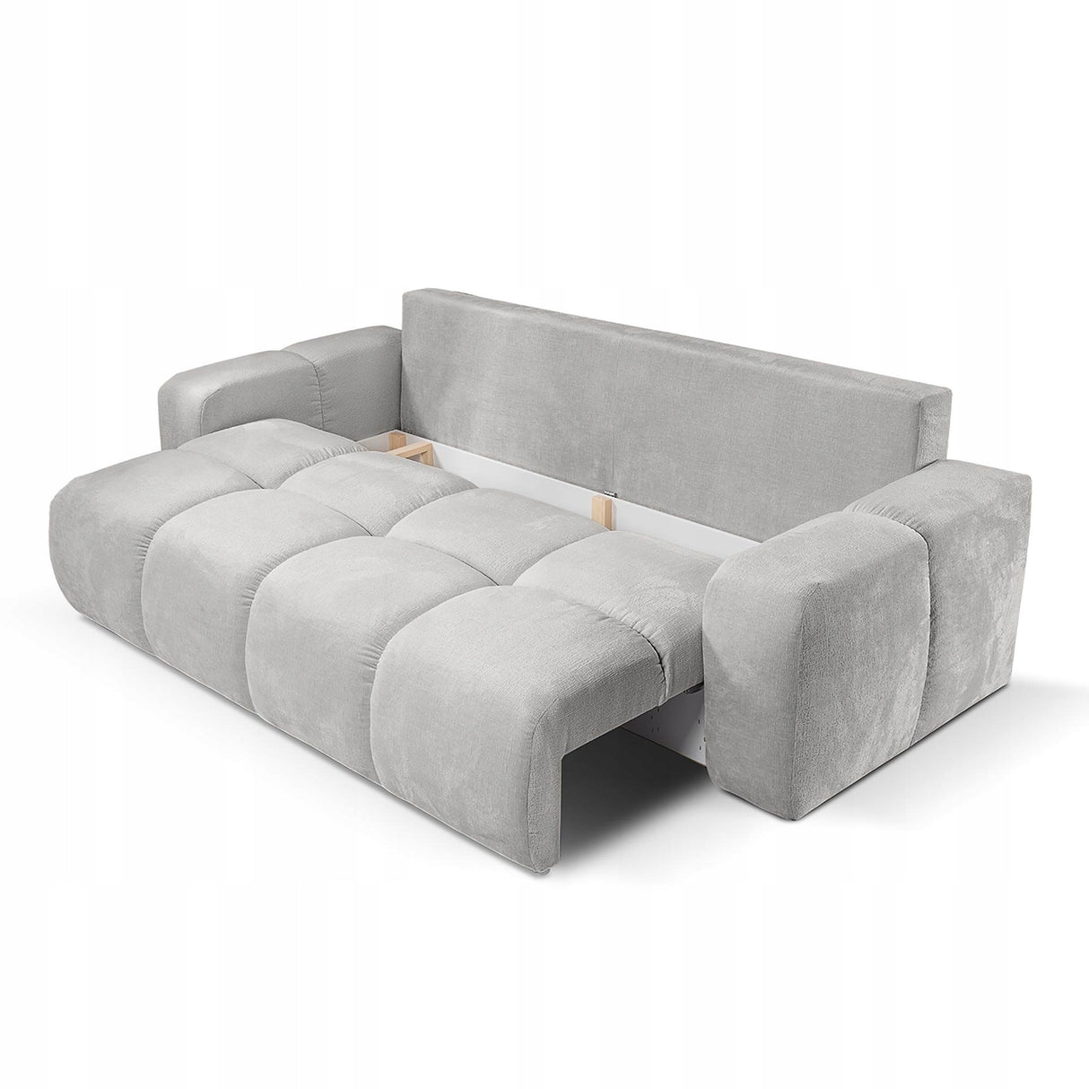 Sofa z Funkcją Spania Pojemnikiem Jasnoszara Tkanina Perfect Harmony