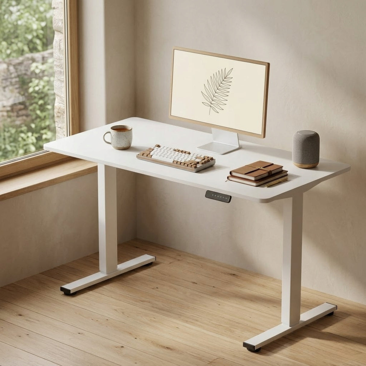 Biurko Stojące Poves Elektryczne Ergonomiczne Regulowane 100x60cm Białe