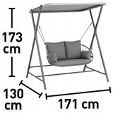 Huśtawka Ogrodowa Dwuosobowa Stal Poliester 171x130x173 cm do 220 Kg Szara
