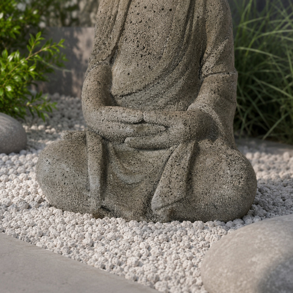 Rzeźba Ogrodowa Dekoracyjna do Ogrodu Wnętrza Ozdobna Budda Szary Figurka