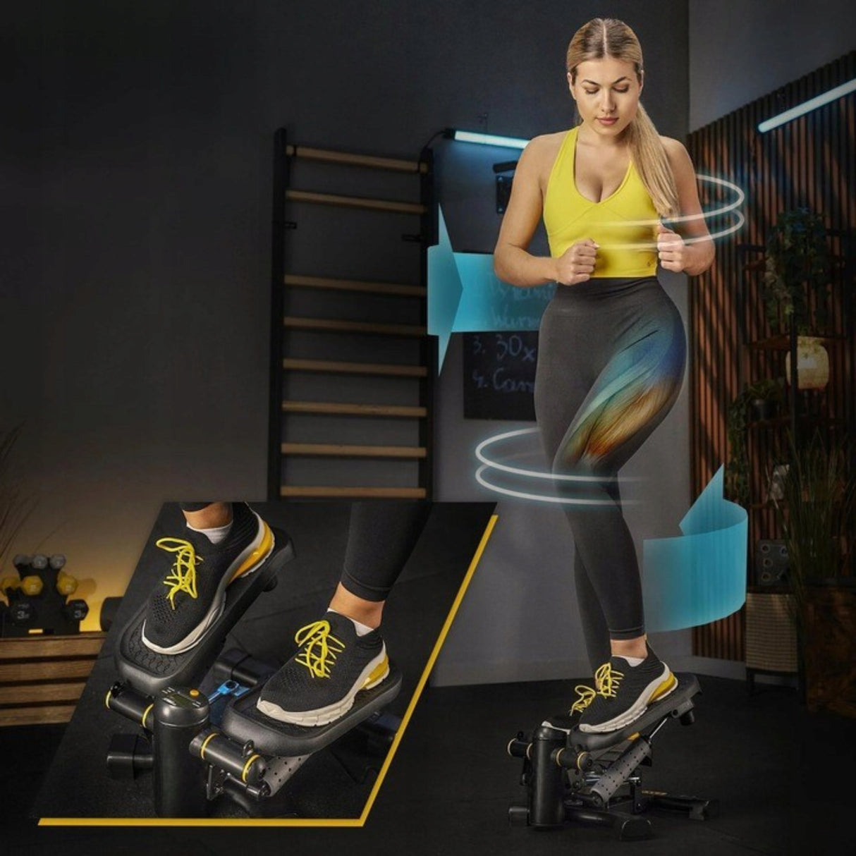 Stepper do Ćwiczeń Skrętny Fitness z Linkami Step Licznikiem 2w1 Czarny