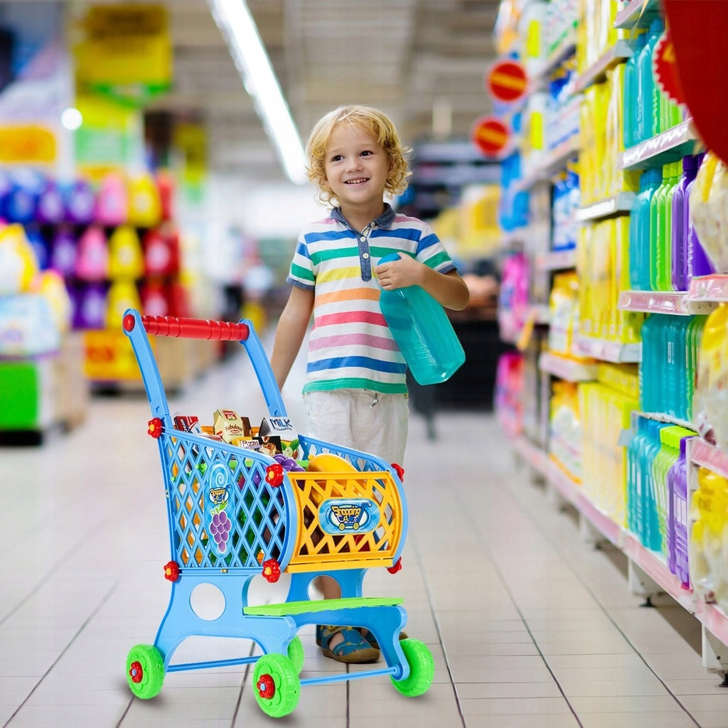 Wózek Koszyk Zakupowy Marketowy dla Dzieci na Zakupy z Produktami