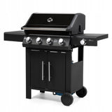 Grill Gazowy Ogrodowy z Kuchenką Boczną Żeliwny + Pokrowiec 17 kW Czarny