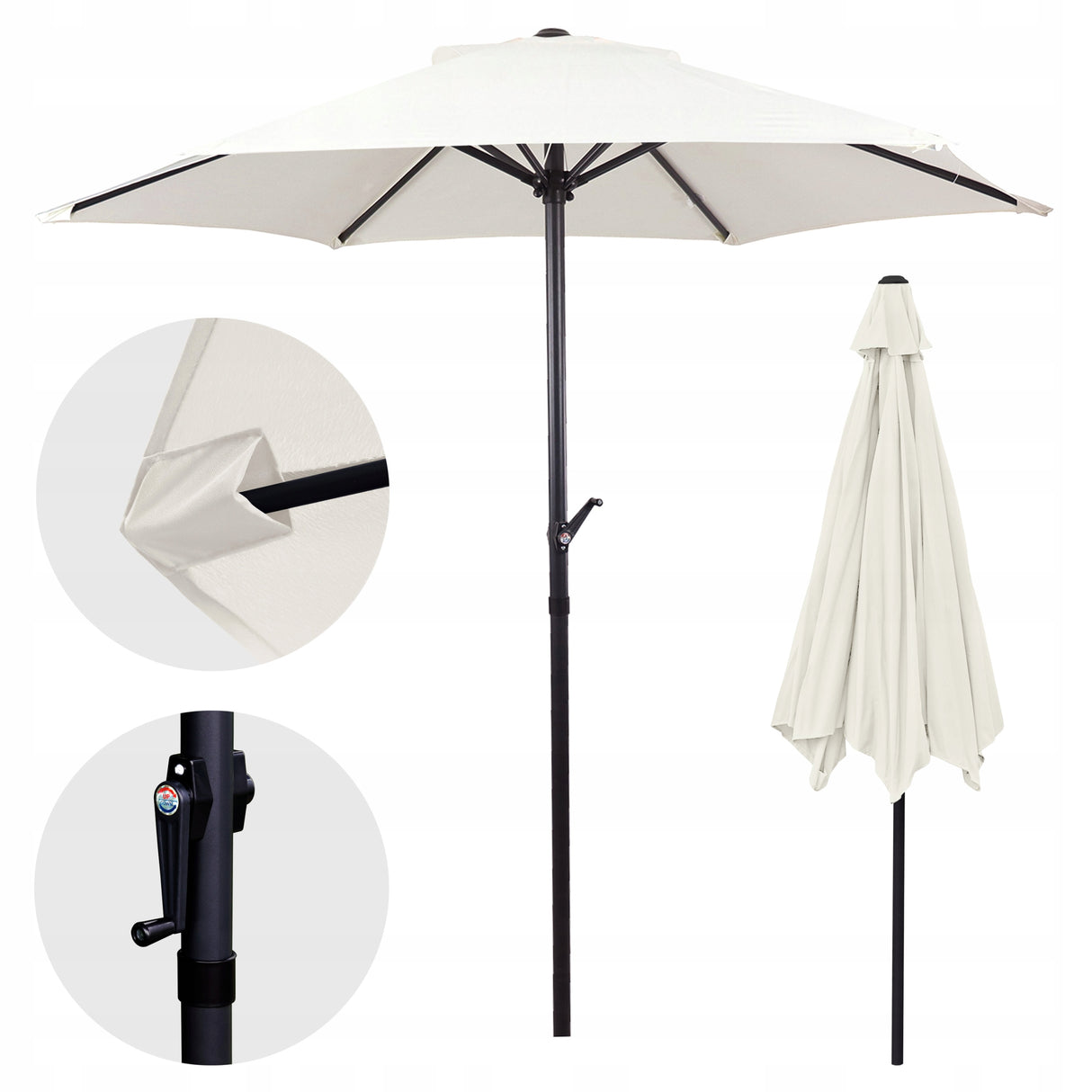 Składany Duży Parasol Ogrodowy 300Cm Na Taras Balkon Korbką Biały Porządny