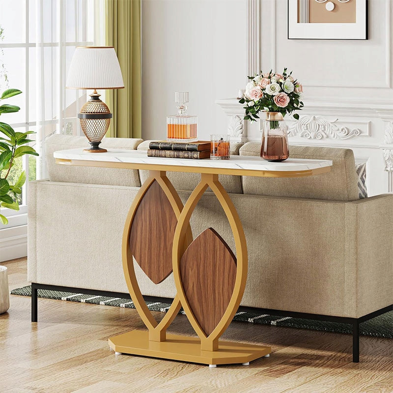 Stolik Konsolowy HOGA-NY124 Biały Złoty 105x30x80cm Wzmocniona Płyta MDF