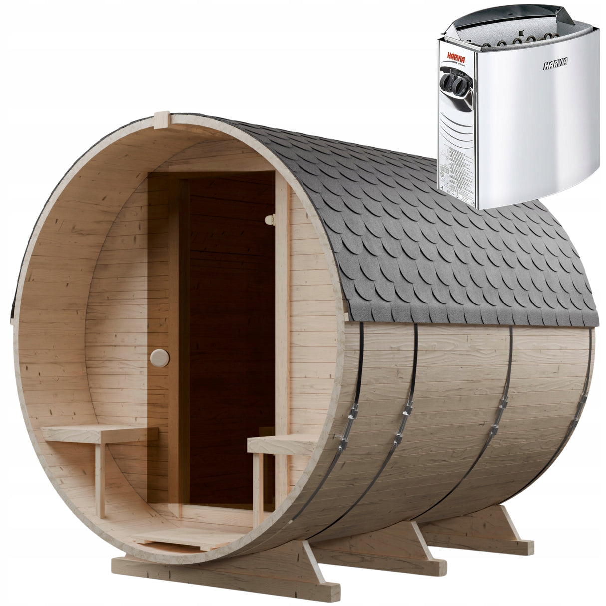 Sauna Ogrodowa Beczka Szwedzkie Drewno 240 cm z Piecem HARVIA VEGA BC80