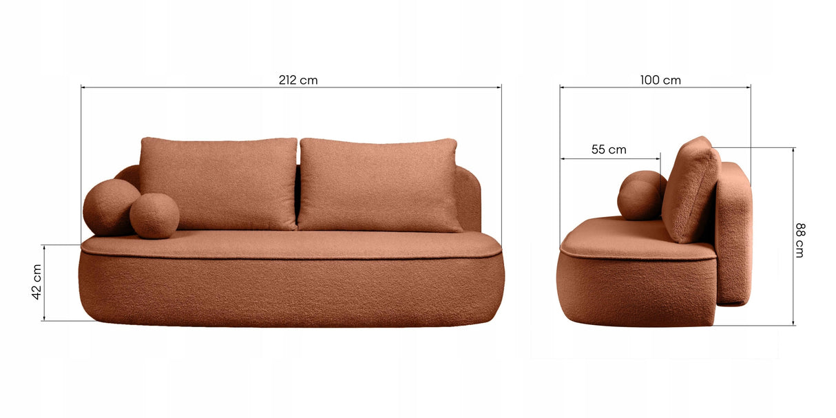 Sofa Zaokrąglony Kształt z Funkcją Spania Pojemnikiem Miedziana 212x100