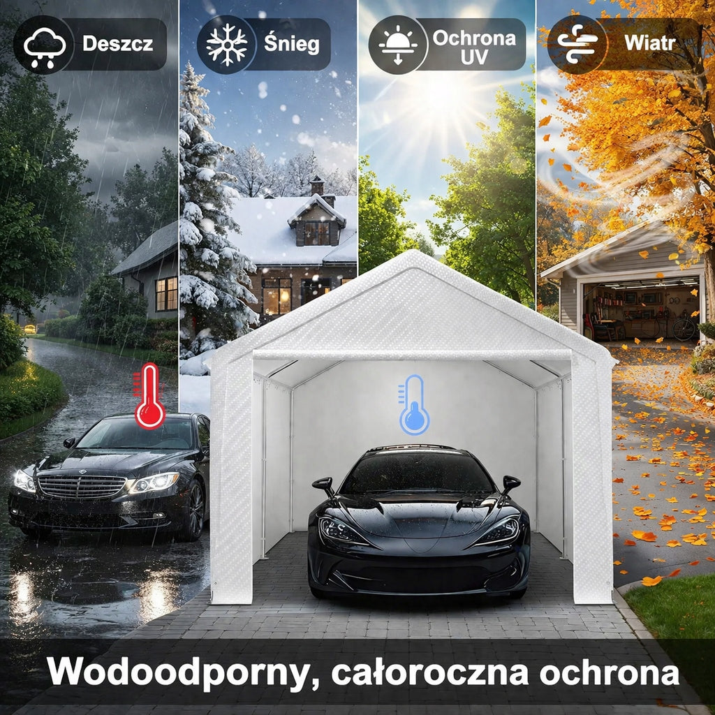 Namiot Garażowy Wodoszczelny Polietylenowy Odporny na Rozerwanie Biały 3x4m