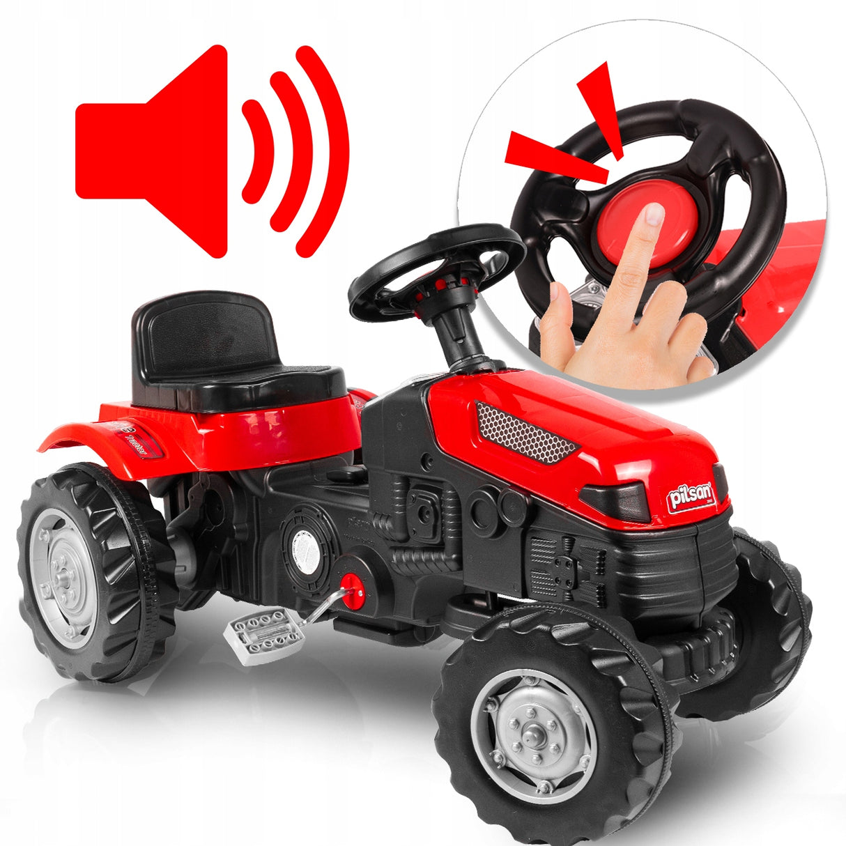 Duży Traktor na Pedały Przyczepa Jeździk dla Dziecka Czerwony TraktorekXXL