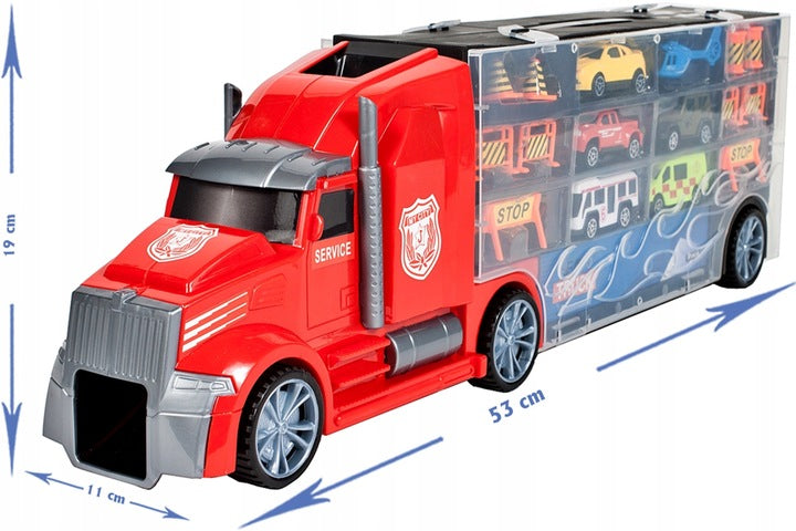 CIĘŻARÓWKA TIR Z Samochodami RESORAKI AUTA 17 el. Prezent Do Dziecka Święta