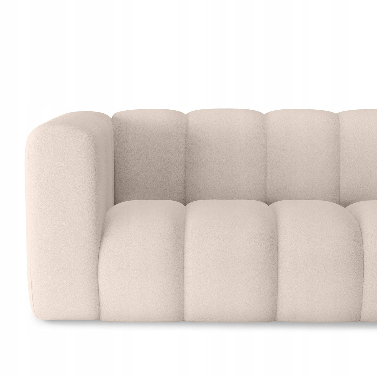 Sofa Trzyosobowa do Salonu Salonowa Boucle Obłe Kształy Jasnobeżowa Tkanina