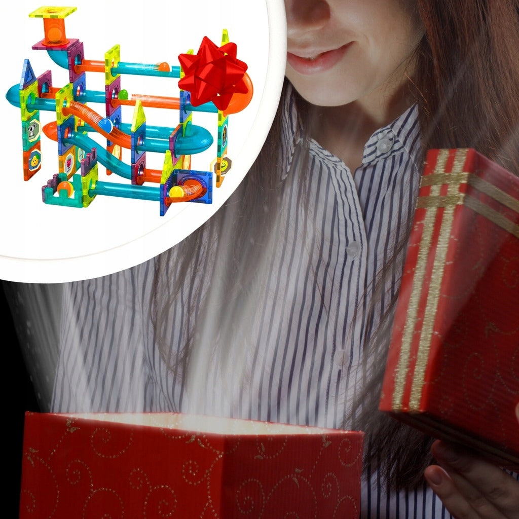 Klocki Magnetyczne Tor Kulkowy 96 Elementów Duży Tor na Prezent Zestaw XXL