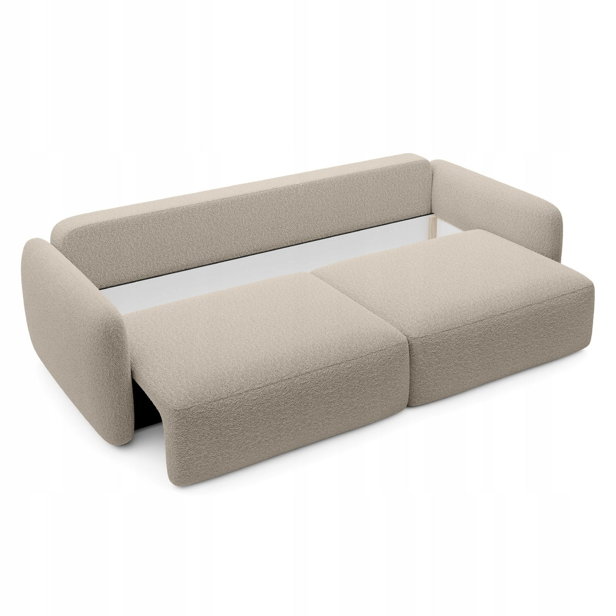 Sofa Rozkładana z Funkcją Spania Pojemnikiem Jasnobeżowa 238x103cm Tkanina