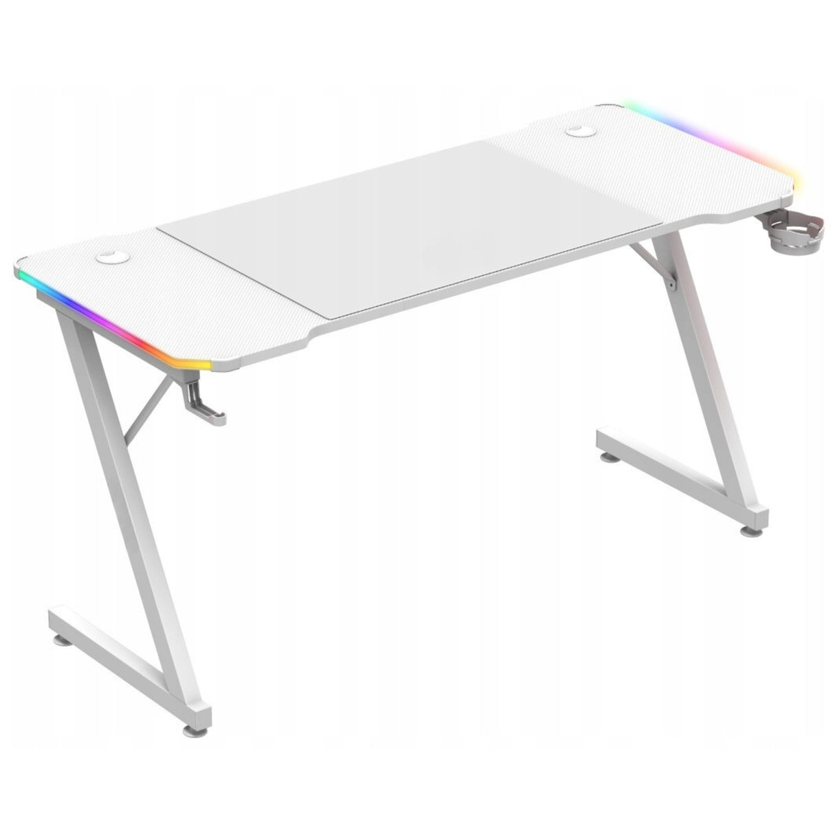 Biurko Komputerowe Gamingowe Ledy RGB Pilot + Podkładka XXL Karbon Białe